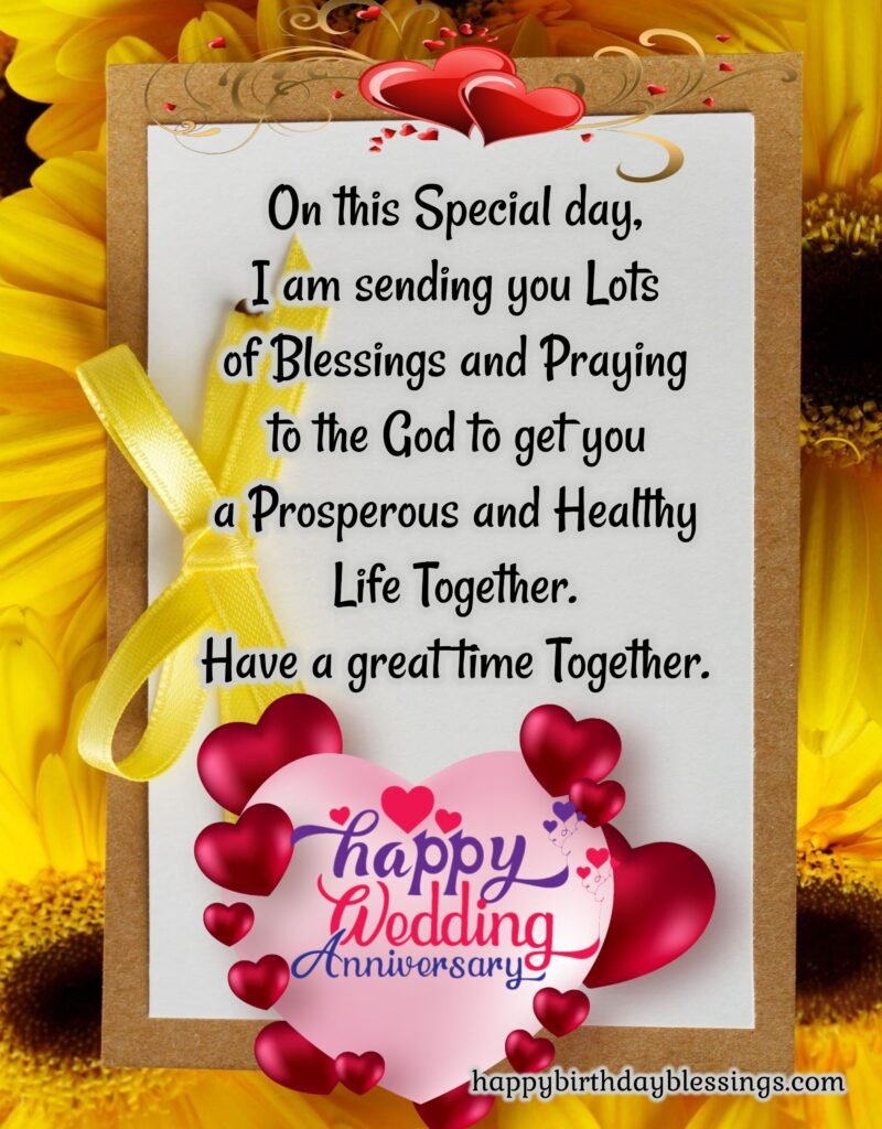 Wedding anniversary blessings with sunflower background, Happy Anniversary Message.