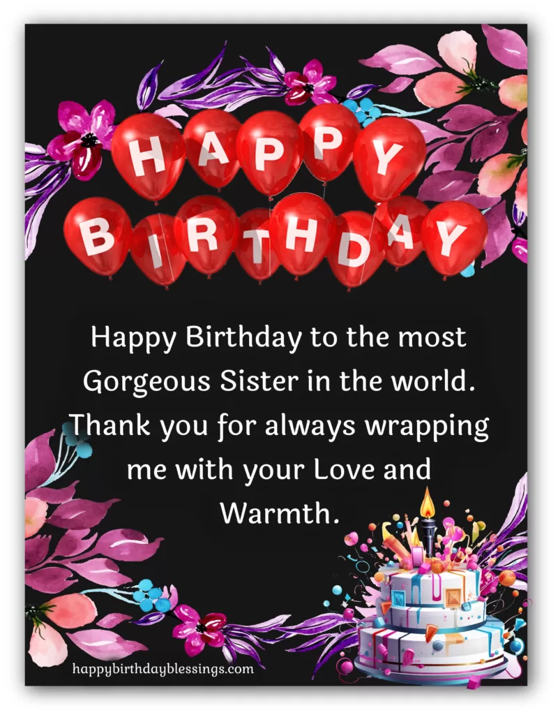 Happy birthday Sister with black and pink border.
