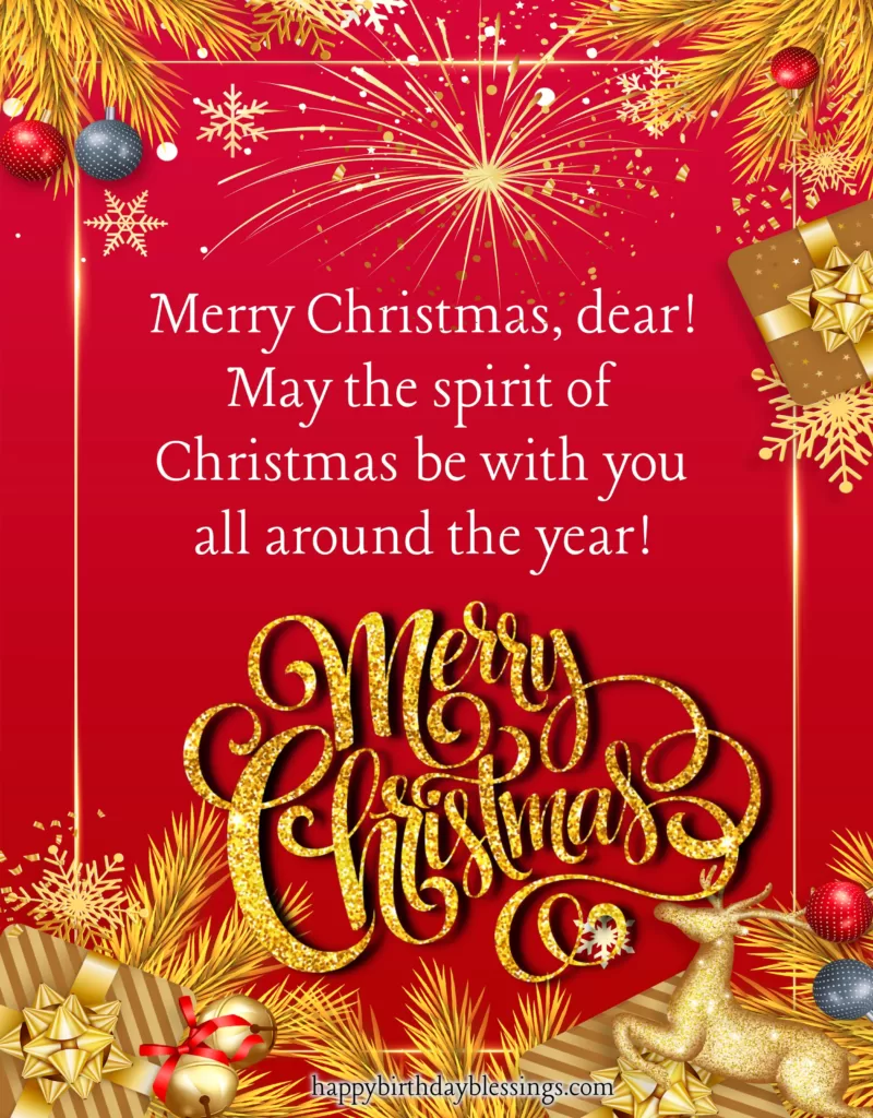 Merry Christmas message with golden red background.