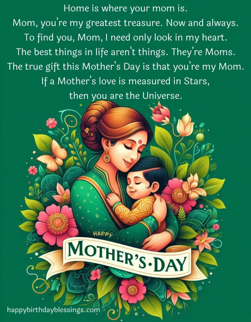 Mother holding kid in arm image with Mothers day Messages.