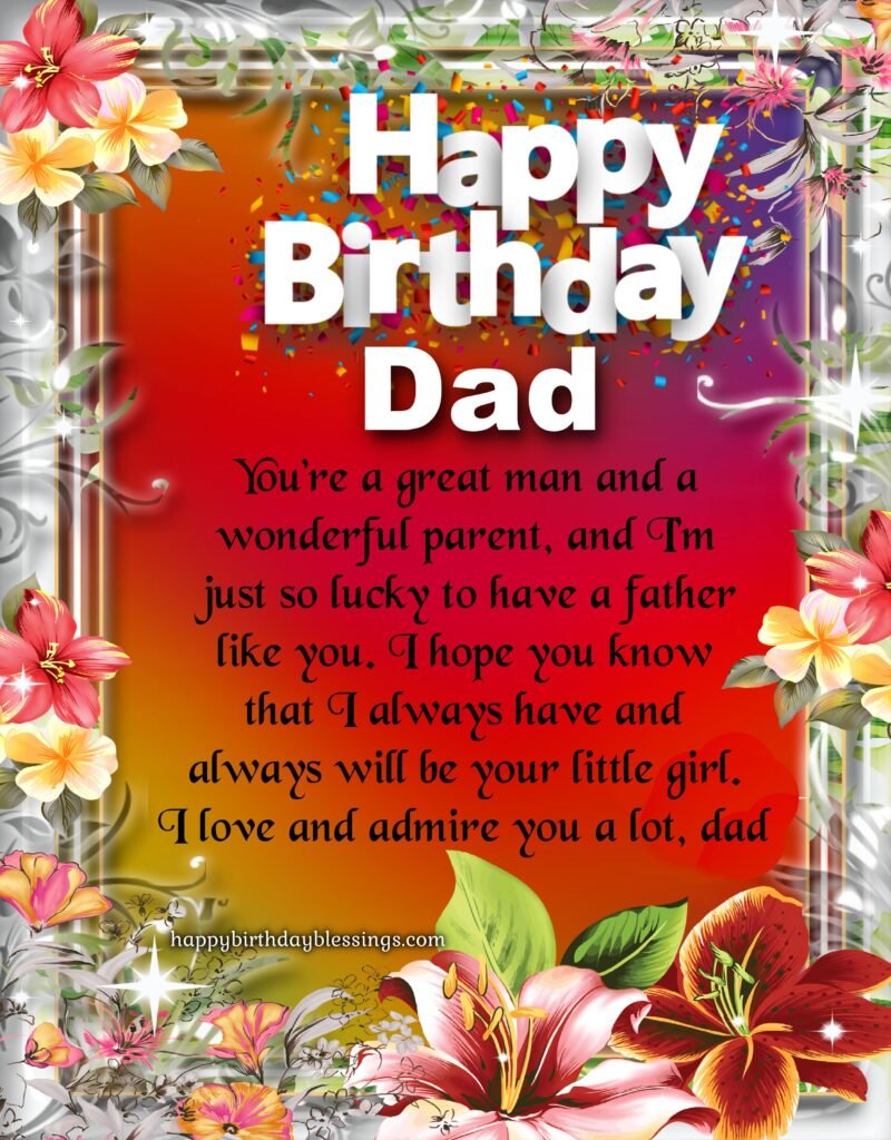 Birthday wishes for Dad with flower border.