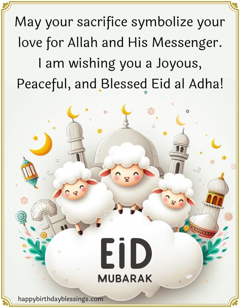 Eid al Adha quote with beautiful sheeps.