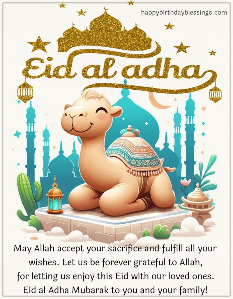 Eid al adha quotes with camel background.