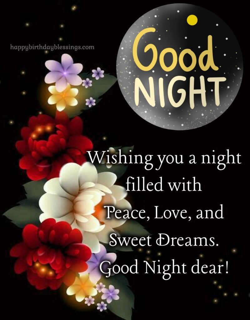 Good Night message with flower background.