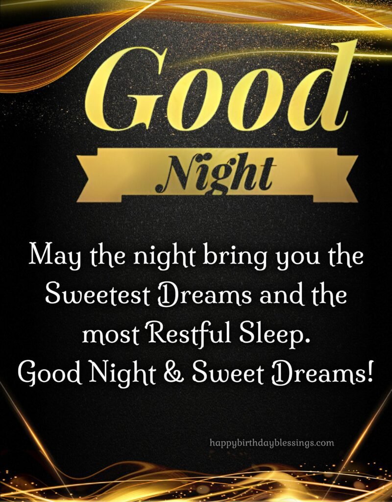 Good night card with golden background.