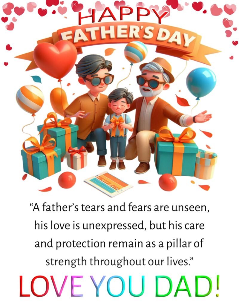 Happy Father Day quote on father and son wallpaper.