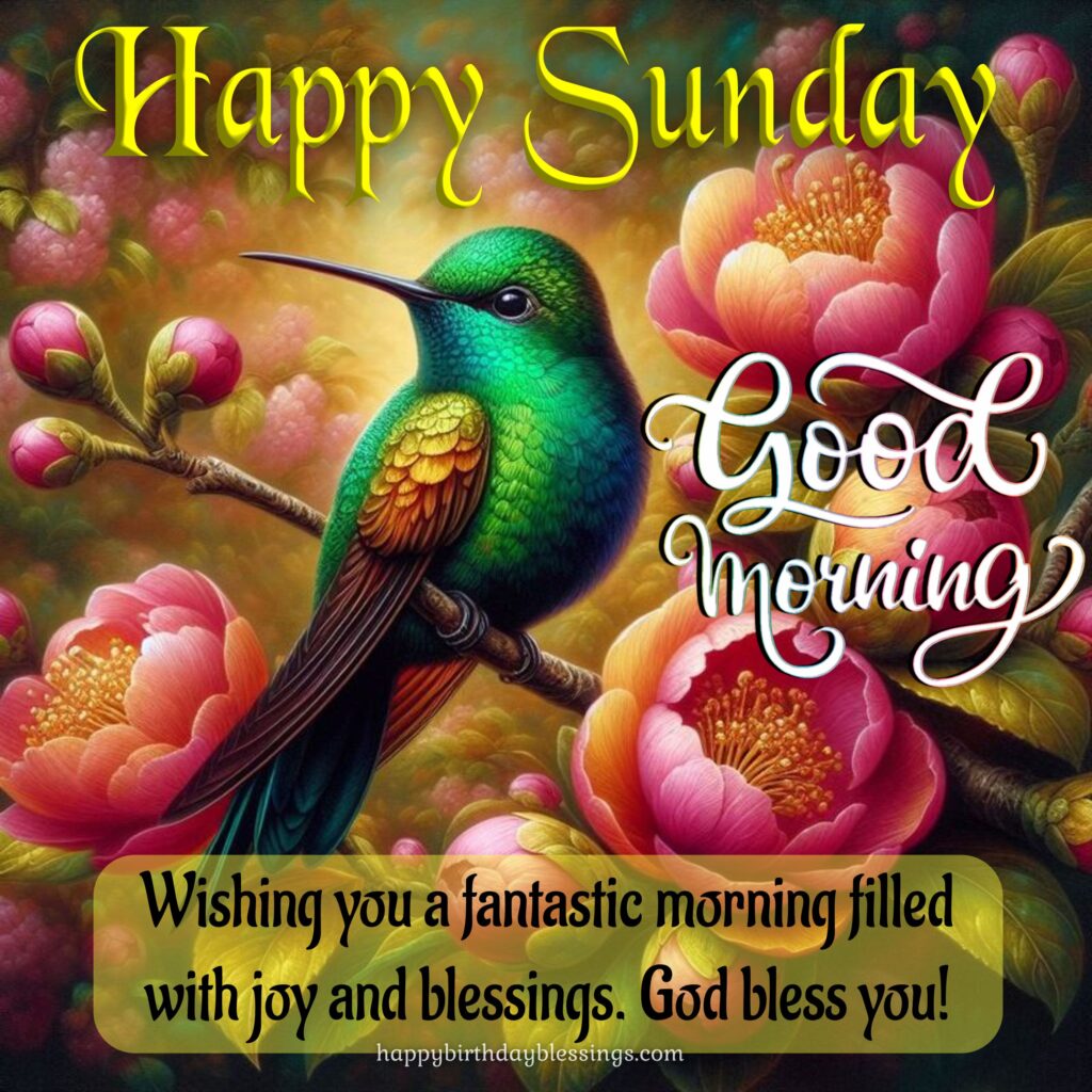 Good Morning Sunday image green bird background.