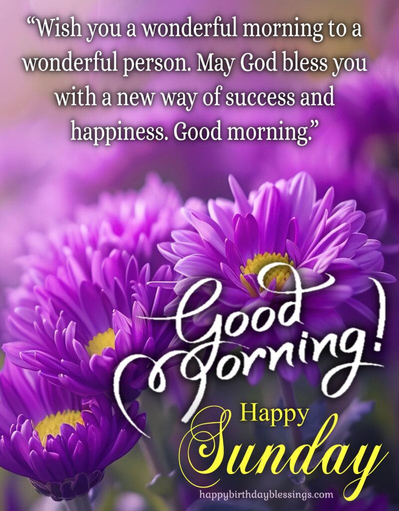 Good Morning Sunday on purple flowers background.