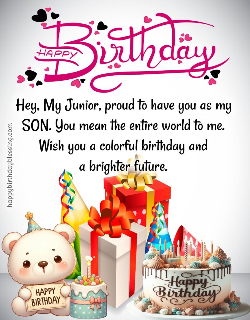Happy Birthday Son Message on gift background.