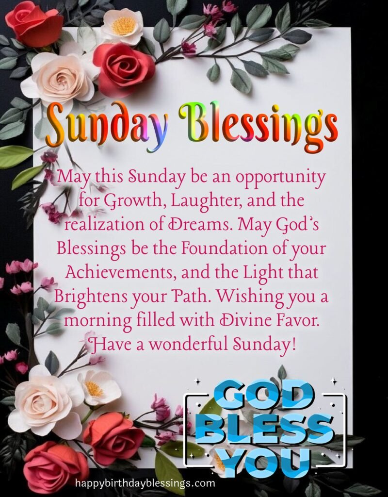 Sunday Blessings image with red roses.