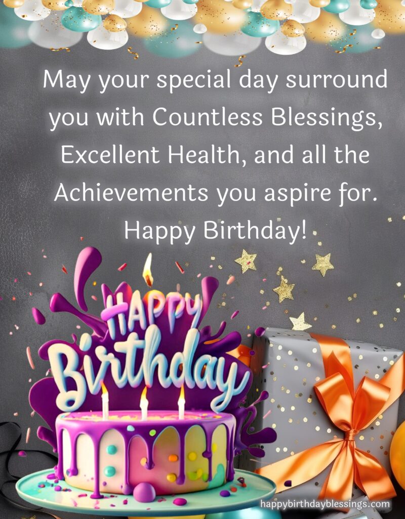 Birthday message with beautiful cake.