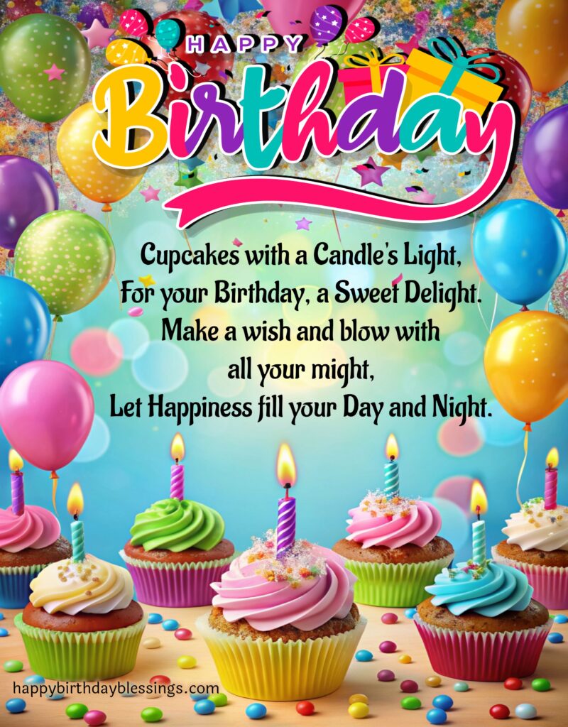 Cupcakes with beautiful Happy Birthday message.