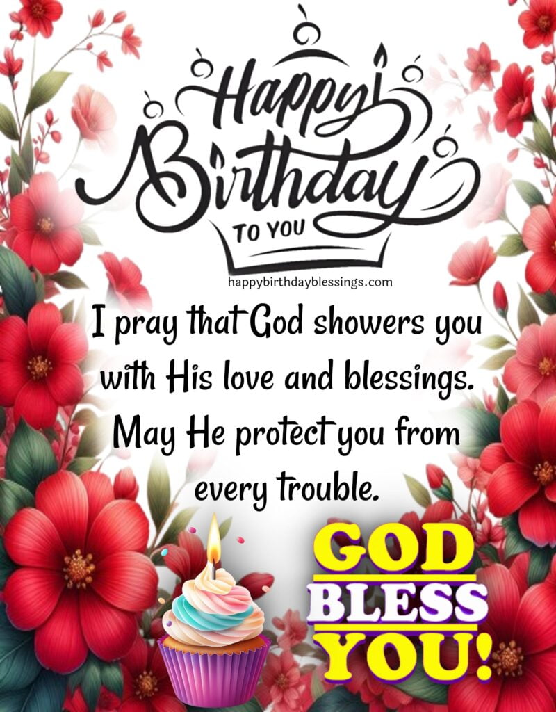 Happy Birthday Message image with red flowers.