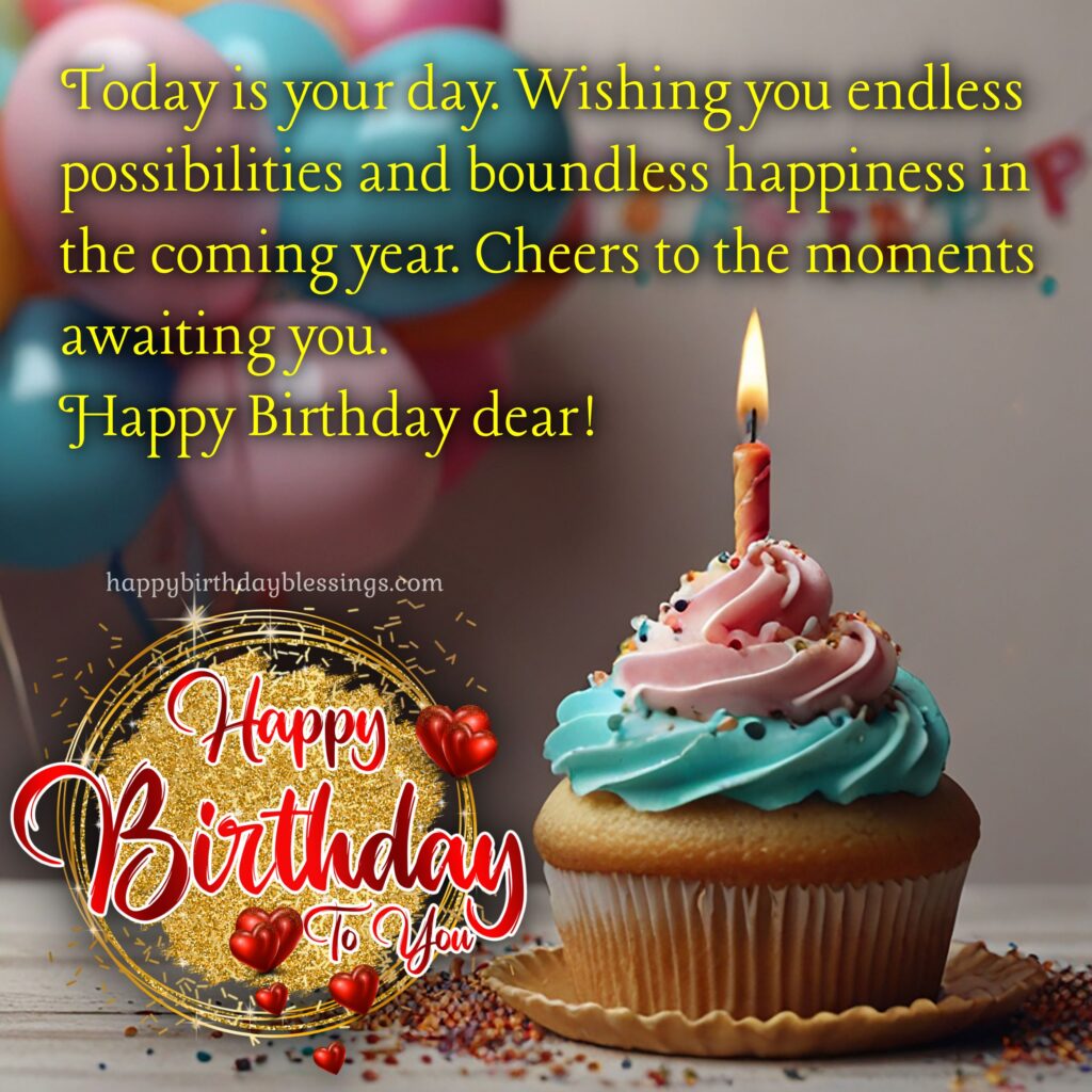 Happy Birthday wishes image with cupcake.