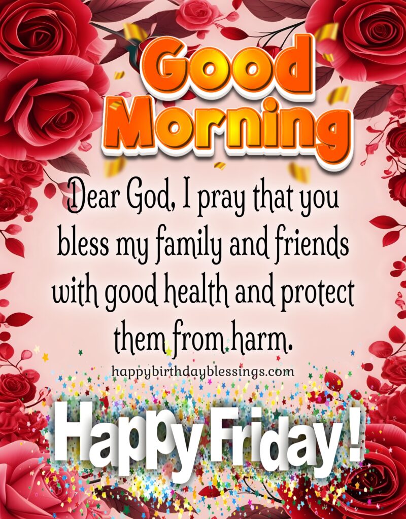 Happy Friday Message on roses border wallpaper.
