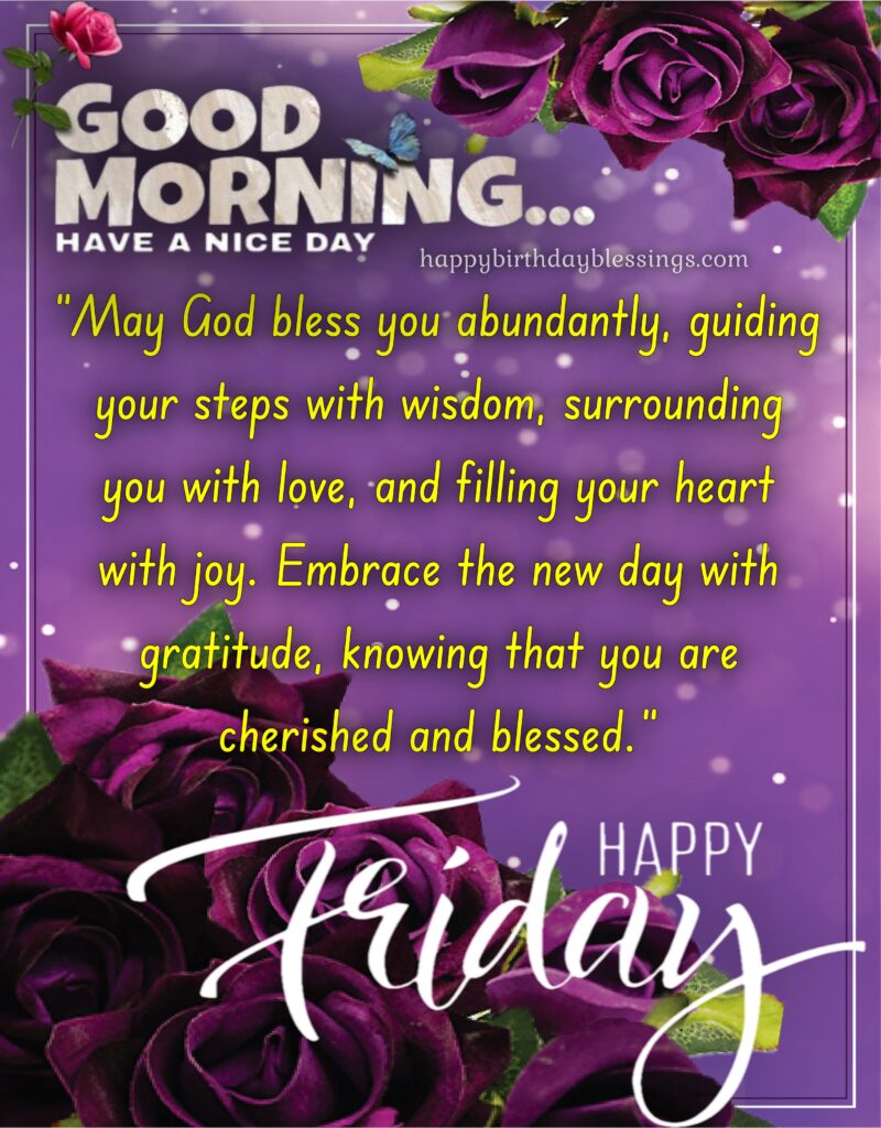 Happy Friday image with purple roses border.