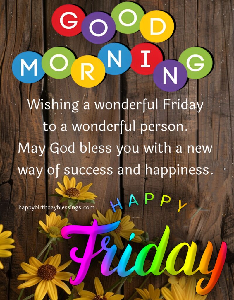 Happy Friday image with wooden background.