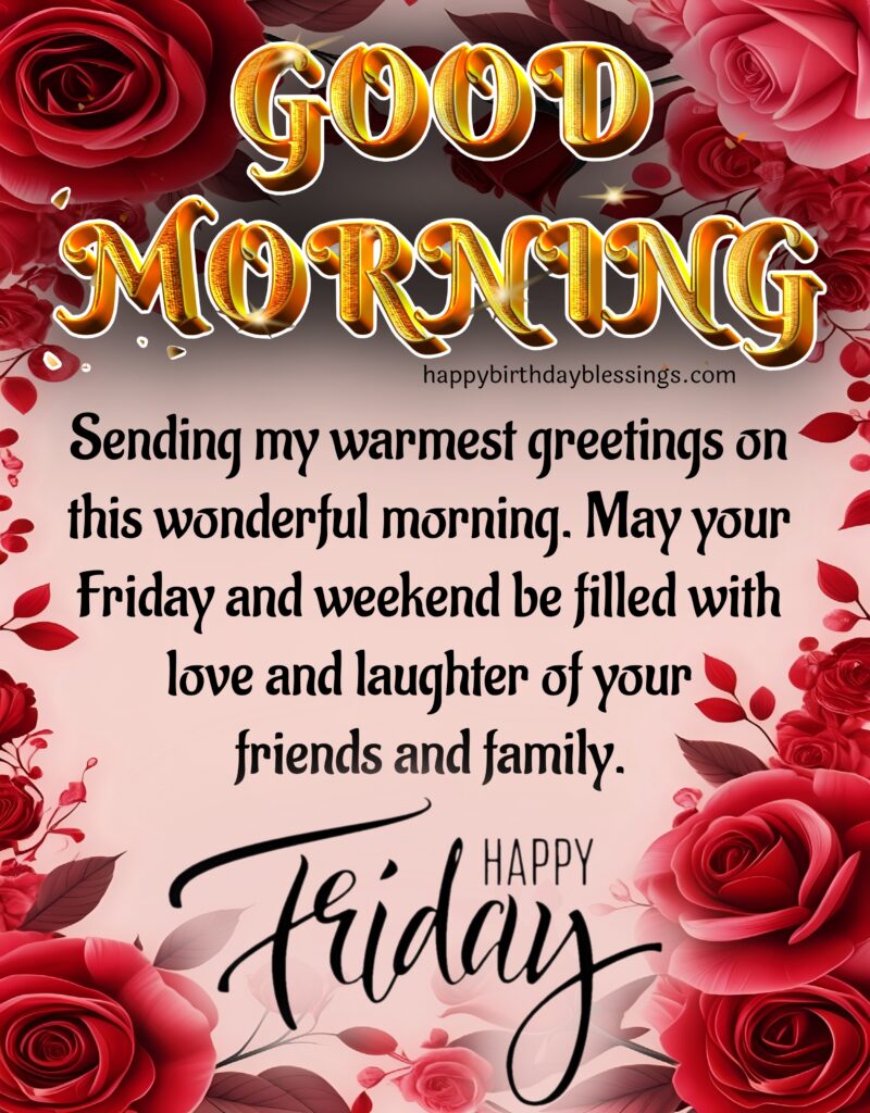 Happy Friday quote with red roses.