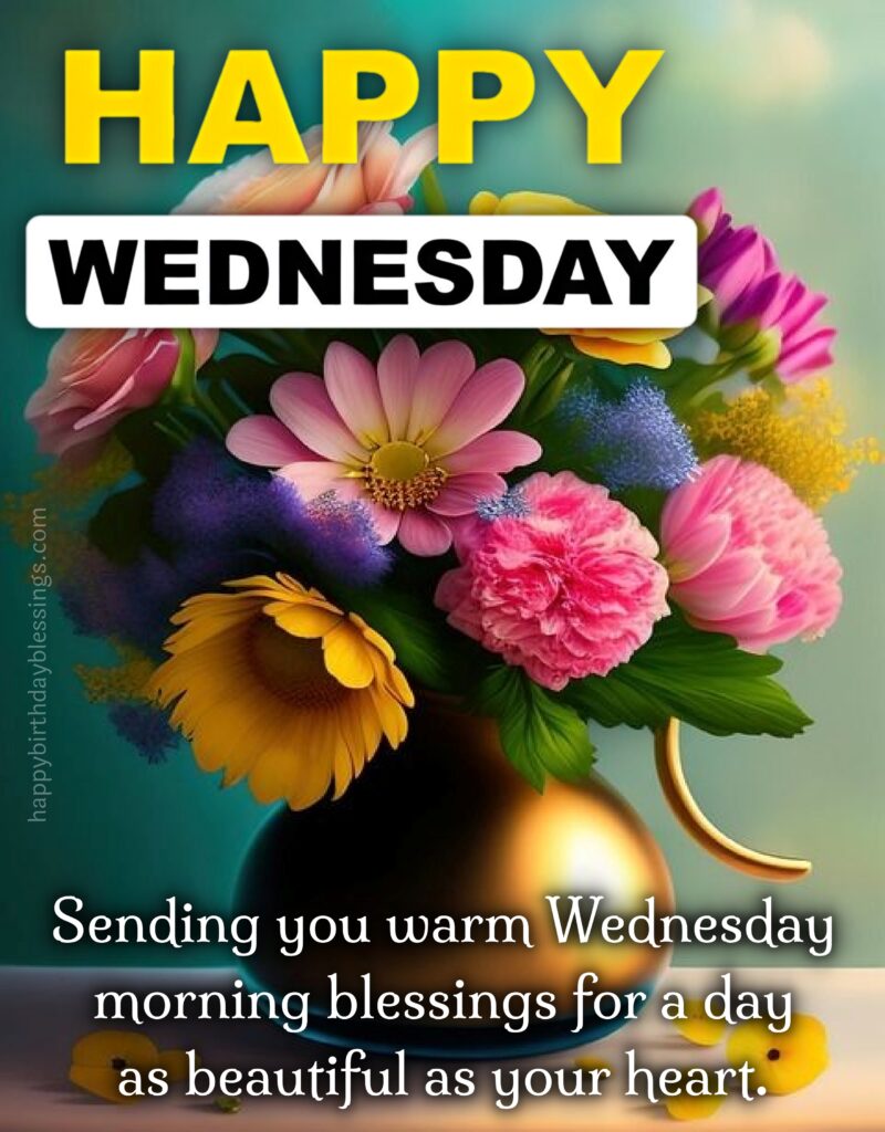 Happy Wednesday quote with flower vase.
