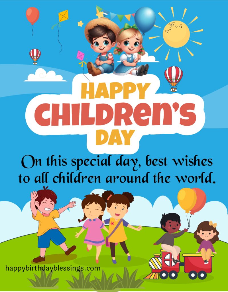 Happy Childrens day image with smiling kids.