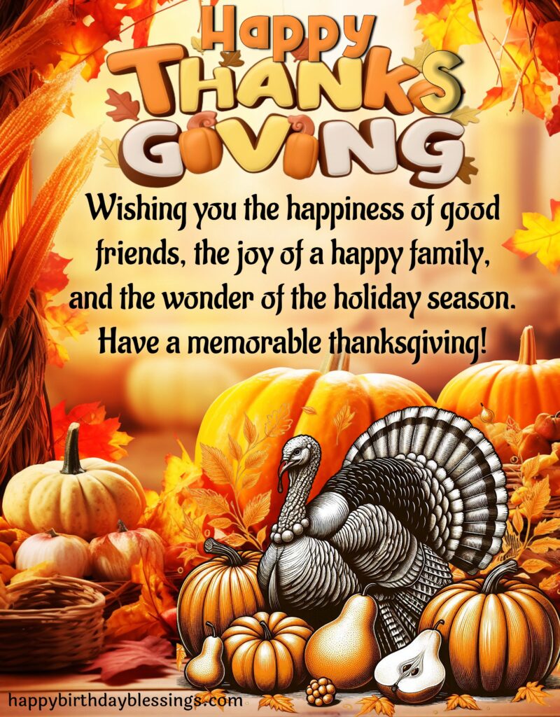 Thanksgiving image with pumpkin and turkey.