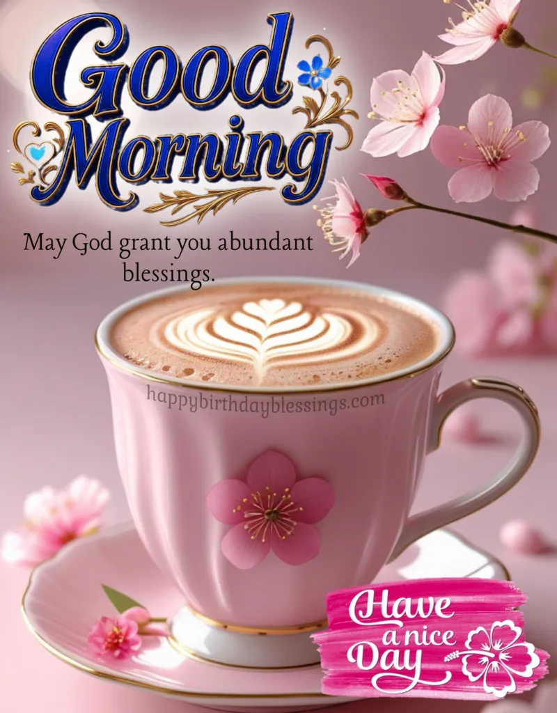 Good Morning pink tea cup background image.