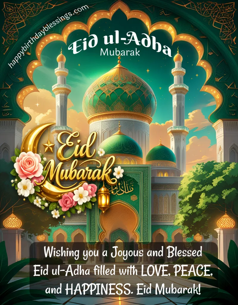 Eid ul-Adha Image with green mosque.